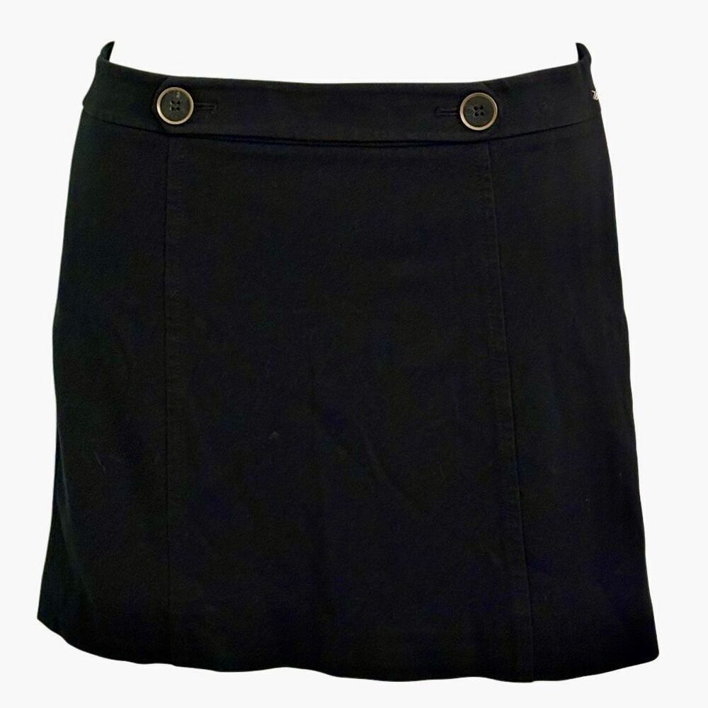 Size 10 Ann Taylor LOFT Short A Line Skirt Soft Twill Lined Black Buttons Office